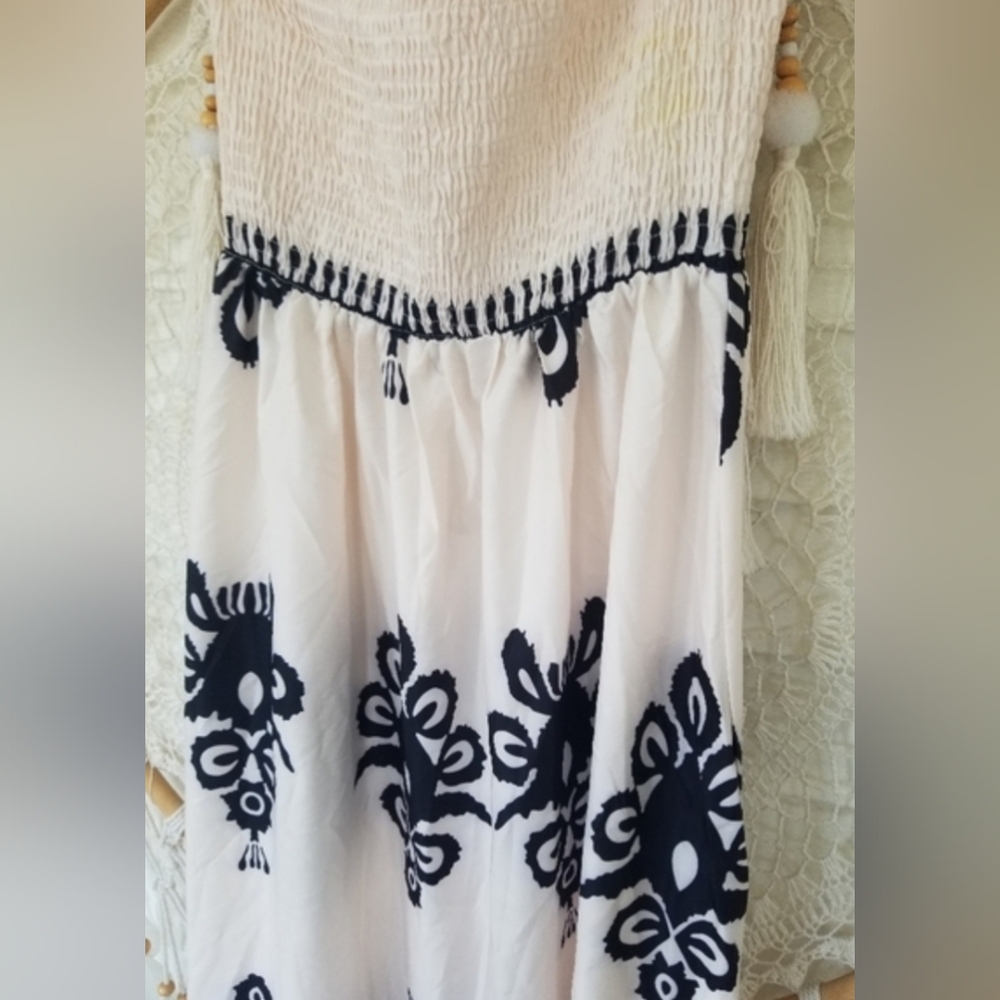 Elegant Strapless Cottage Core Maxi Dress With Black Floral Design Size 6 Medium - Picture 6 of 8
